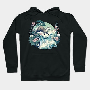 Aquatic Animal Vintage Flower Floral Falls Japanese Art Otter Hoodie